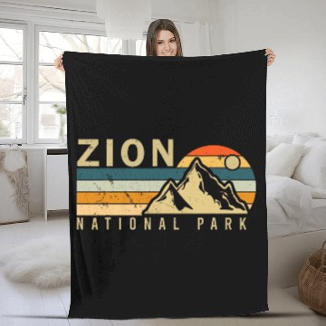 Discover Retro Zion National Park Utah Hiking Fleece Blankets