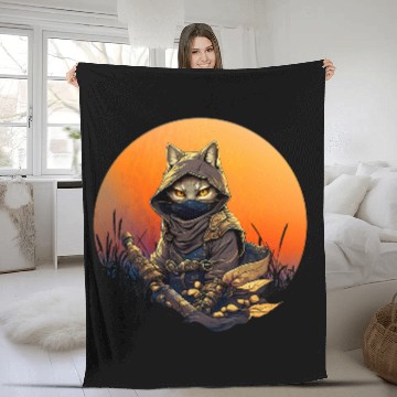 Discover Japanese samurai cat tattoo kawaii ninja cat 21 Fleece Blankets
