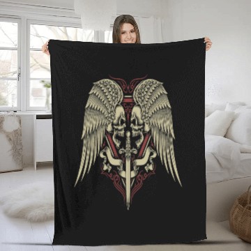 Discover Skull Motorcycle Biker Medieval swords Angel Wings Goth Fleece Blankets