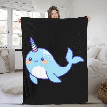 Discover Cute Sea Unicorns Rainbow Narwhal Fleece Blankets