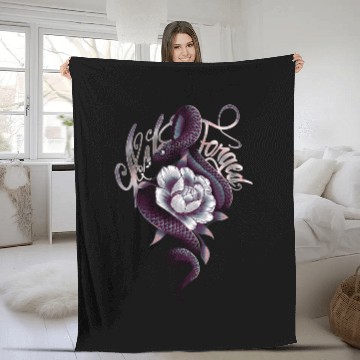 Discover Snake Peony Tattoo Style Fleece Blankets