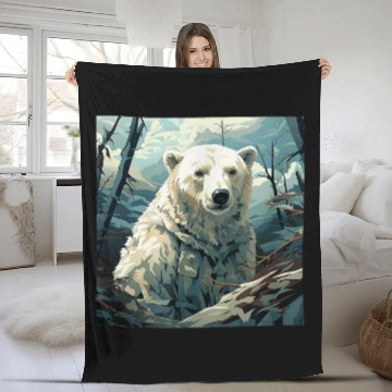 Discover Bear Pet Polar Bear Leaves Snow Camouflage Graphic 2 Fleece Blankets