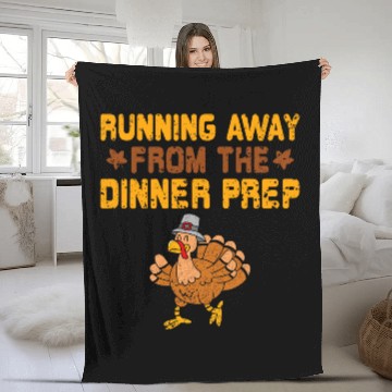 Discover Running Away Dinner Prep Turkey Trot Running Thanksgiving Fleece Blankets