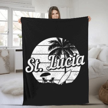 Discover St Lucia Surf vintages Souvenir Beach Surfer Fleece Blankets