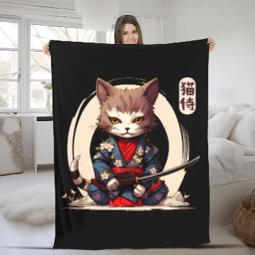 Discover Kawaii Japanese Samurai Cat Ninja Cat Tattoo Kitten Warrior Baseball Tees Fleece Blankets
