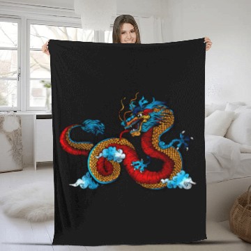 Discover Dragon Pet Cool Traditional Color Chinese Dragon Fleece Blankets