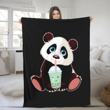 Discover Panda Pet Boba Tapioca Pearls Bubble Milk Tea Drink Panda Lover Fleece Blankets