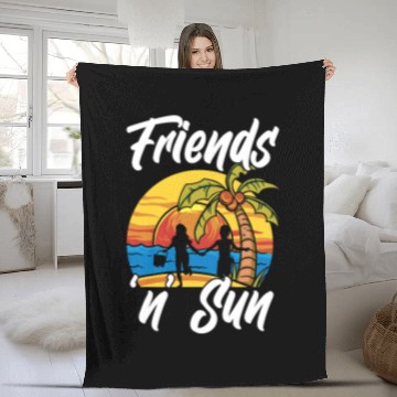 Discover Sun Friends Island Vacation Beach Tanning Sunbathing Tan Fleece Blankets