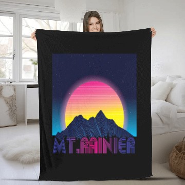 Discover Mount Rainier Vaporwave Mountain Mountaineer Washington Zip Fleece Blankets