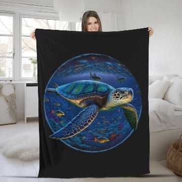 Discover Turtle Pet Marine Life Fleece Blankets