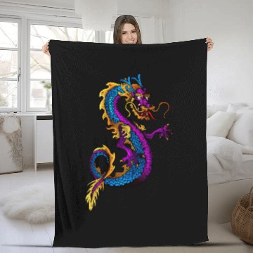 Discover Dragon Pet Cool Traditional Color Japanese Dragon Backside Fleece Blankets