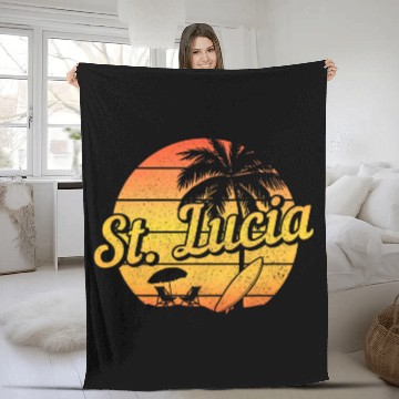 Discover St Lucia Surf vintages Souvenir Beach Surfer 1 Fleece Blankets