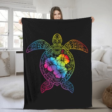 Discover Turtle Pet Hawaiian Sea Turtle Tropical Hibiscus Ocean Animal Hawaii Fleece Blankets