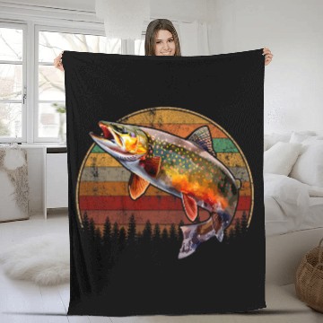 Discover Speckled Brook trout vintages Fishing Fleece Blankets