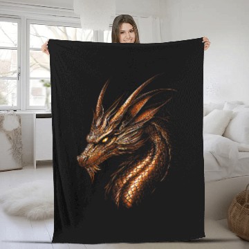 Discover Dragon Pet Copper Dragon Graphic Mythical Illustration Copper Dragon Fleece Blankets