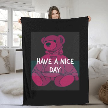 Discover Bear Pet Have A Nice Day Pink Bear Fleece Blankets