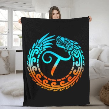 Discover Dragon Pet Tribal Dragon Initial Letter T Monogram Boho Fleece Blankets