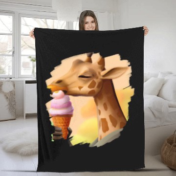 Discover Giraffe Pet Eating Ice Cream Cone Funny Giraffes 1 Fleece Blankets