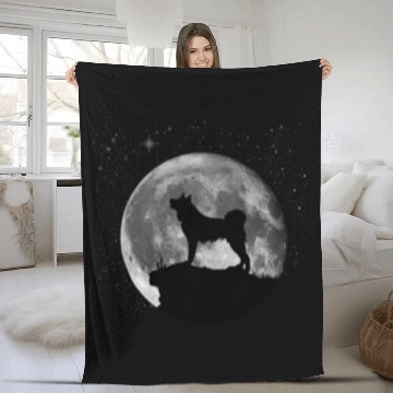 Discover Bear Pet Karelian Bear Laika Dog Moon Zip Fleece Blankets