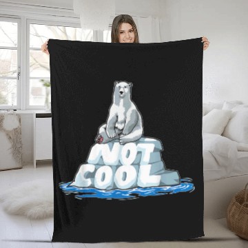 Discover Bear Pet Save Earth NOT COOL Melting Ice Polar Bear Global Warming Fleece Blankets