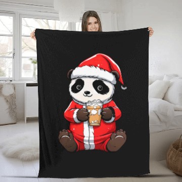 Discover Panda Pet Drinking Boba Tea Santa Hat xmass Christmas Fleece Blankets