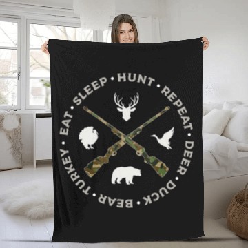 Discover Bear Pet Hunter Deer Duck Bear Turkey Hunting Eat Sleep Hunt Repeat Fleece Blankets