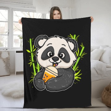Discover Panda Pet Drink Boba Milk Tea Boba Bubble Tea Tapioca Pearl Fleece Blankets