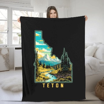 Discover Teton Idaho State Outdoor Nature Graphic Fleece Blankets