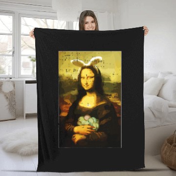 Discover Mona Lisa Egg Hunting Easter Bunny Ears Sprint Art Painting Fleece Blankets