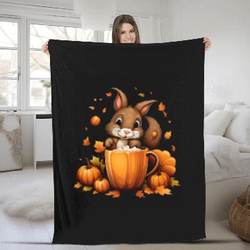 Discover Squirrel Pet Pumpkin Spice Latte Fall Leaves Autumn Halloween Fleece Blankets