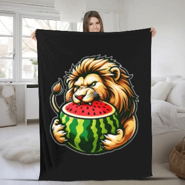 Discover Lion Pet Eating Watermelon Fleece Blankets