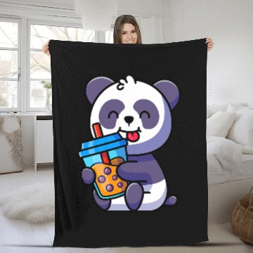 Discover Panda Pet Boba Tea Bubble Tea Kawaii Theme Cute Panda Smile Fleece Blankets