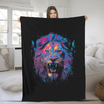 Discover Lion Pet Big cat face head lion Fleece Blankets