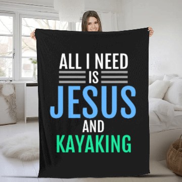 Discover Jesus and Kayaking Christian Kayak Funny Catholic Fleece Blankets