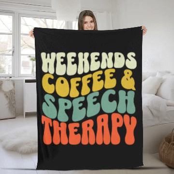 Discover Coffee Fun Retro Weekends Coffee and Speech Therapy SLPA SLP Fleece Blankets