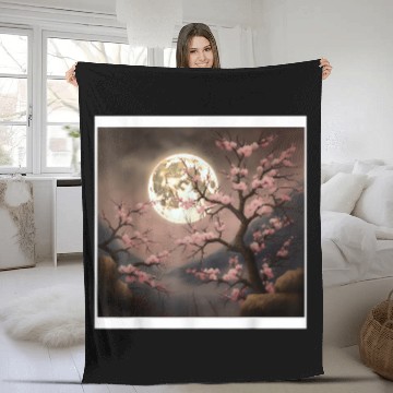 Discover Moonlit Cherry Blossom Paradise in a Japanese Garden Baseball Tees Fleece Blankets