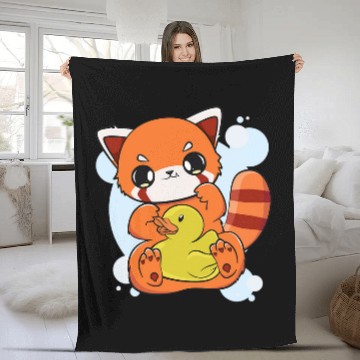 Discover Panda Pet With Yellow Duck Toy Chibi Anime Otaku Fleece Blankets