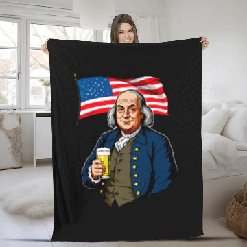 Discover Beer Fun Benjamin Franklin With Beer Mug American Flag 8 Baseball Tees Fleece Blankets