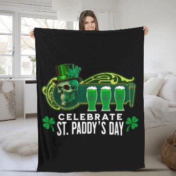 Discover Beer Fun Celebrate St Patrick s Day Skull with Hat Green Beer Fleece Blankets