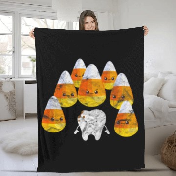 Discover Candy Corn Tooth dentists Dental Halloween Kawaii Distressed Fleece Blankets