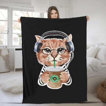 Discover Coffee Fun Meow Coffee Bean Cafe caffeines Kitten Claw Breed Meow Cat Fleece Blankets