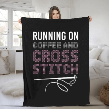 Discover Coffee Fun Running On Coffee And Cross Stitch Needlepoint Art 07 Fleece Blankets