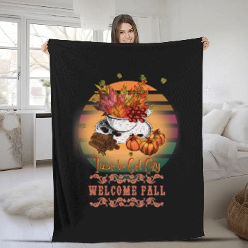 Discover Coffee Fun Pumpkin Spice Autumn Coffee Halloween Gnome Thanksgiving Fleece Blankets