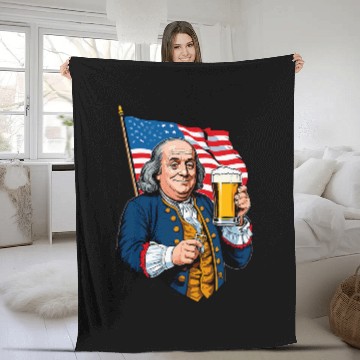 Discover Beer Fun Benjamin Franklin With Beer Mug Design Fleece Blankets