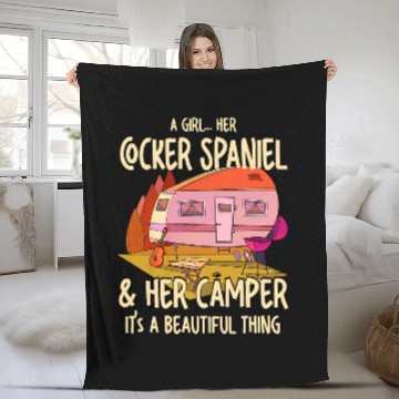 Discover A Girl Her Cocker Spaniel and Her Camper Spaniel Owner Zip Fleece Blankets