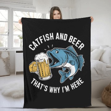 Discover Beer Fun Catfish and Beer That s Why I m Here Graphic Beer Lover Baseball Tees Fleece Blankets