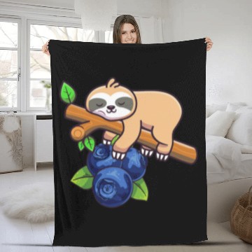 Discover Sloth Pet With Blueberry Funny Blueberries Fruit Lover Graphic Fleece Blankets