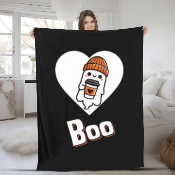 Discover Coffee Fun Cute ghosts Boo Costume Coffee Hot Cocoa Cup being held Fleece Blankets