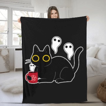 Discover Coffee Fun black cats with Coffee Doing Black Magic with Ghosts Baseball Tees Fleece Blankets