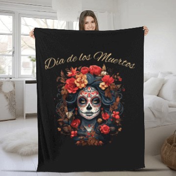 Discover Vibrant Dia de los Muertos Sugar Skull Calavera Fleece Blankets